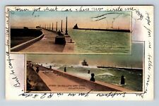 Duluth MN, Storm On Duluth Ship Canal, Piers, Minnesota c1909 Vintage Postcard picture