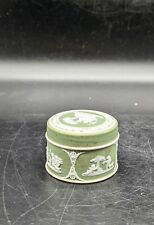 Antique Wedgwood Sage Green Drip Jasperware Lidded Round Trinket Box 1.25