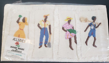 Vintage Cotton Cocktail Napkins Hand Made In Jamaica Embroidery Applique People picture
