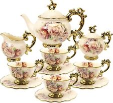 15 Pieces British Porcelain Tea Set, Floral traditional porcelain, unique gift picture