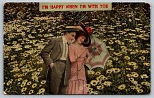 Vintage Postcard I'm Happy When I'm With You. Man & Woman Among Flowers picture