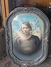 Antique Chromotype Picture Bubble Curved Glass Frame Wood picture