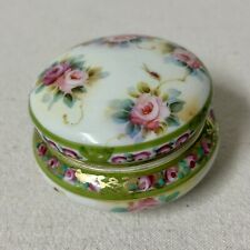 Vtg Nippon Japanese Porcelain Vanity Dresser Trinket Powder Jar Maple Leaf Stamp picture