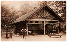 Postcard RPPC 1908 Picnic Shelter Ohio Man with a Badge Posing picture