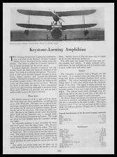 1929 Keystone Loening Amphibian Keystone Aircraft Photo Specs & Article Print Ad picture