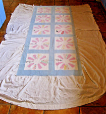 Vintage 1940's? Handmade Flower Quilt; Cotton; DISTRESSED; Attached Bed Skirt picture