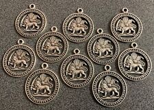 MIDDLE EAST,10 X BEAUTIFUL WHITE METAL IMPERIAL SUN & LION PENDANTS.37 mm. picture