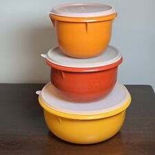Vintage Tupperware Harvest Orange Yellow Mixing Bowls W/ Lids 270 271 272 Set 3 picture