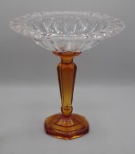 FRIEDRICH KRISTAL GERMANY BICOLOR AMBER STEM LED CRYSTAL LARGE HEAVY COMPOTE picture