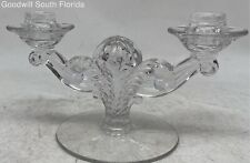 Glassware Art Deco Collectible Elegant Coronet Clear Double Taper Candle Holder picture
