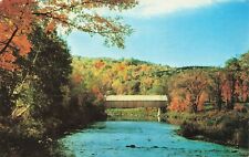 Postcard Covered Bridge Ottauquechee River West Wood Stock picture
