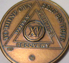 Alcoholics Anonymous AA 15 Year Bronze Medallion Coin  Chip Token Sobriety Sober picture