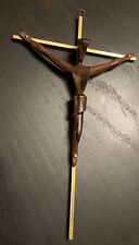 Vintage Mid Century Real Hand Carved Teak/Brass Jesus Cross. picture