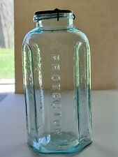 RARE ANTIQUE PROTECTOR CANNING JAR 1/2 Gallon AQUA LATE 1800's Whittled picture