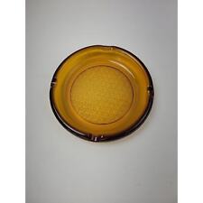 Vintage Amber Glass Ashtray Crosshatch Diamond MCM Cigar Pipe Large Round Size picture