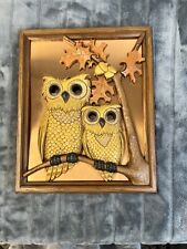 Vintage 1970s Owls 3D Coppercraft Guild Plastic Picture Framed 11.5