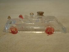 ANTIQUE GLASS CANDY CONTAINER - FIRE ENGINE W/FIREMAN - PAINTED picture