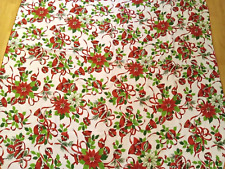 Vintage Christmas Bells Poinsettia Oval Tablecloth 59