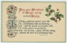 c.1910Vintage Christmas Postcard Wreath Lovely Poem Holly   picture