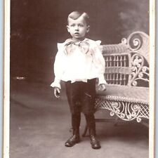 c1880s Lebanon, PA Cute Little Boy Flashy Shirt Bow Cabinet Card Photo Rite B14 picture
