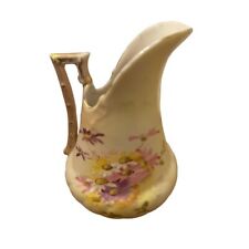 Vintage Hand Painted Porcelain Ewer Pitcher Yellow Floral Gold Trim 4.5