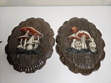 Vintage 70s  Woodland Mushroom Wall Plaques Retro Set of 2 picture
