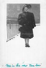 1940's WOMAN IN WINTER Vintage FOUND PHOTO Black+White Snapshot ORIGINAL 211 64C picture
