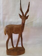 Hand Carved Wood African Antelope Gazelle Wood Base Vintage picture