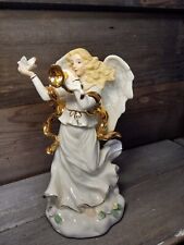 Vtg Classic Treasures Porcelain Music Box Angel Dove Trumpet Figurine 24K Trim  picture