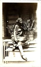 1920s African American Flapper Beauty Poses w/ Fern Plant~Vintage Snapshot Photo picture