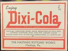 Antique Vintage Dixi-Cola Label, Hastings, PA 1930s picture