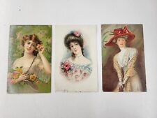 Vintage Lot Of Three Victorian Ladies Postcards. Postage Stamped 1909 picture
