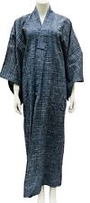 Vintage Japanese Ceremonial Kimono Robe Wool Blend 54” Long Blue picture
