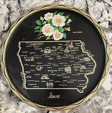 Iowa Round Metal Souvenir Serving Black Gold Tray Platter USA Vintage 10.75