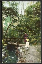 Early Unidentified Country Scene Woman Girl Bridge Vintage Postcard picture