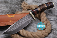 10'inch Custom HAND FORGED DAMASCUS STEEL HUNTING KNIFE STAG Antler HANDLE picture