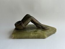 Beautiful Antique Vintage Bronze Lady Green Marble Base Inkwell picture