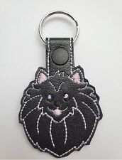 Pomeranian Embroidered Keychain Black Pomeranian Handmade New picture