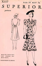 Vintage 1940s Superior Junior Miss Dress Sewing Pattern X517 Bust 34 Complete picture