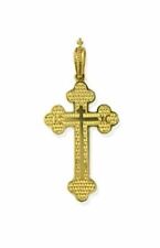 Religious Gifts 14K Gold Byzantine Three Bar Cross Engraving 3/4 x 1/2 Inch ICXC picture