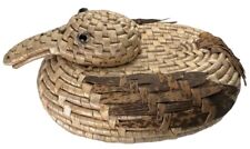Vintage Woven Wicker Duck Basket Lid Coiled Straw Folk Art Nesting picture