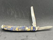 Vintage WINCHESTER Pocket Knife USA 2 Blade Blue BROWN Handle READ DESC Flawed picture