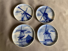 Coasters (set of 4) different Dutch windmills. Delft blue porcelain, glazed. picture