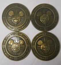 Vintage  Mickey Mouse Brass Metal  Coasters Set Of 4 Walt Disneyland Made In USA picture