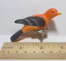 Vintage Bisque Ceramic Clip on Bird Christmas Ornament Scarlet Tanager Japan picture