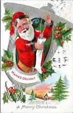 Santa Claus Christmas Postcard Putting Jewelry in Stocking Mamas Delight 1909 picture