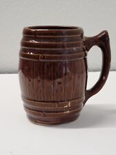 Vintage Brown Ceramic Barrel Shaped Beer Coffee Mugs picture