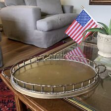 Large Brass Handled Tray Bamboo Hollywood Regency VTG picture
