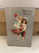 Vtg Postcard Embossed Affections Offering Children With Roses Silver Bkgnd 1910 picture