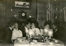 MM188 Original Vtg Photo VICTORIAN CANDLELIGHT DINNER DESSERT INTIMACY c 1900's picture